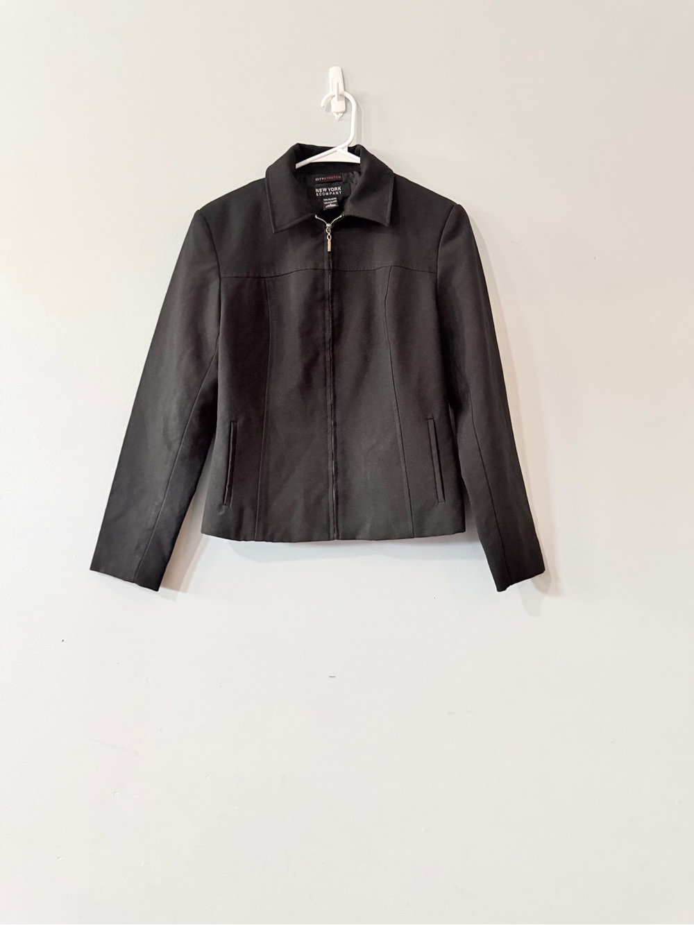 New York & Company Women's Black Zip-Front Leather Jacket